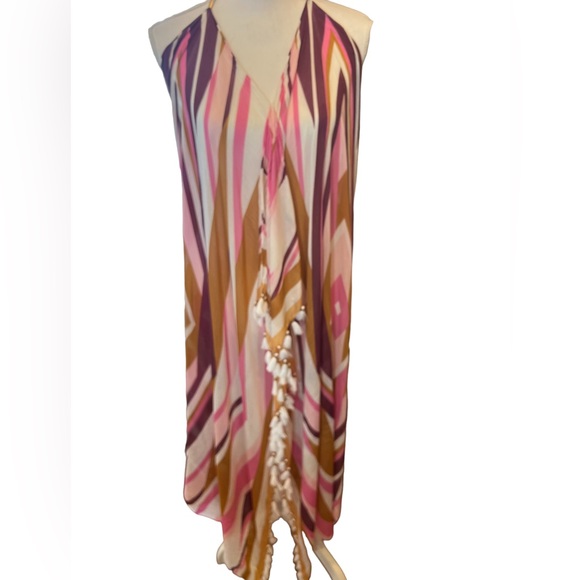 Pool to Party Subtle Luxury Swim Cover Up Dress One Size Halter Neck Low Back - Picture 1 of 13